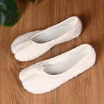 Women Tabi Split Toe Fuzzy Fleece Ballet Flats Slip‑On Warm Plush Soft Sole Winter Casual Daily Flat Shoes