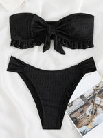 Ruffled Frill Knotted Bandeau Bikini Women Swimwear Female Swimsuit Two-pieces Bikini Set Strapless Bathing Suit Swim Beach Wear