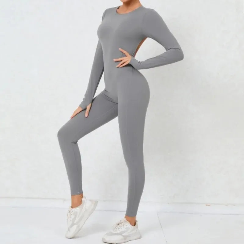 Women's Seamless Yoga Jumpsuits Backless Sexy Long-Sleeved One-Piece Butt-Lifting Gym Nude Feel Workout Gym Training Bodysuits