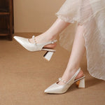 Women's Sandals Cover Toe Chunky Heel Office Lady Sandals Fashion French Butterfly Knot Beads Women Shoes