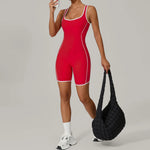 Sexy Sleeveless Backless Scrunch Yoga Jumpsuit Women Black Contrast Hollow One Piece Sports Suit Tight Fitness Sports Overalls
