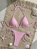 Sexy Pink White Bikini Set 2026 Women Shell Ornament Push Up Tie Side Thong Swimsuit Summer Bathing Suit Holiday Micro Swimwear