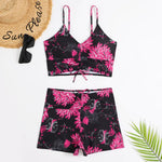 High Waist Bikini Swimsuit Women 2024 Floral Print Swim Suits Drawstring Front Shorts Boxers Swimwear Trunks Pool Bathing Suit