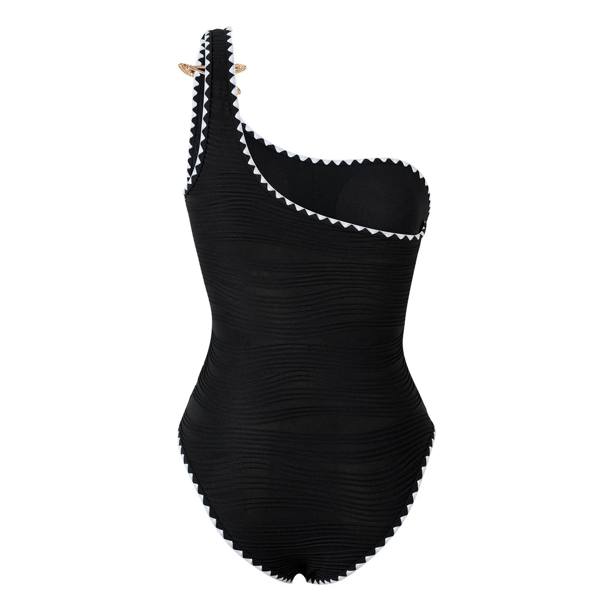 Women's One Piece Swimsuti Sexy Black Metal Starfish Ornament Tummy Control Swimwear 2025 Summer Bathing Suit Holiday Monokini