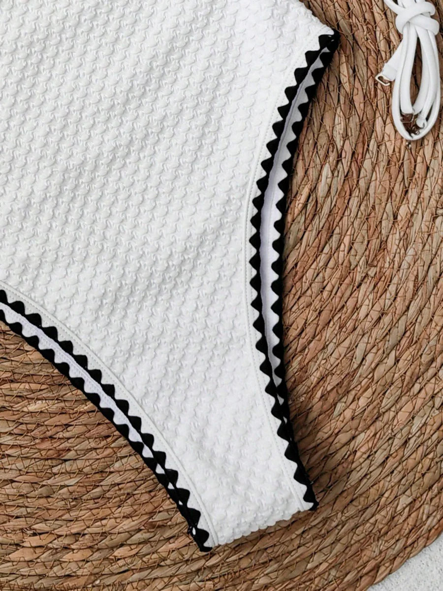 S - XXLSplicing Wrinkled Bandeau One Piece Swimsuit Women Swimwear Female Slim Monokini High Cut Bathing Suit Swim Beachwear