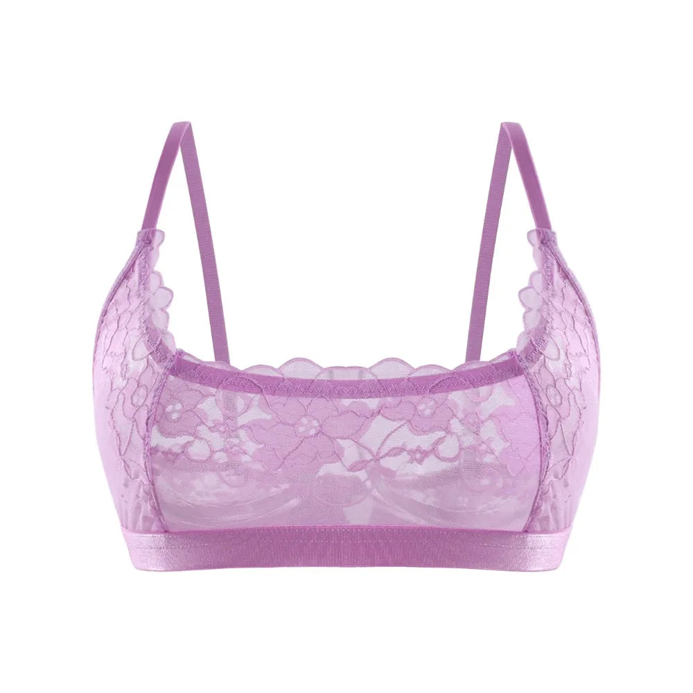 1pcs Red Sheer Floral Lace Wire-Free No Pad Bra Underwear Adjustable Strap Unlined Brassiere Sexy Lingerie Elegant Women's Bras