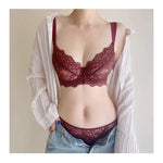 Modest French Lace Abaya Bra Set Women Sexy Deep V Full Coverage Big Bust Support Anti Sagging Comfort Summer Luxury Minimizer