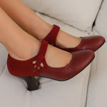 Summer Spring Cute Women Pumps Round Toe 6.5cm Small Heels Flock and PU Ankle Strap Buckle Green Yellow Big Size 46 48