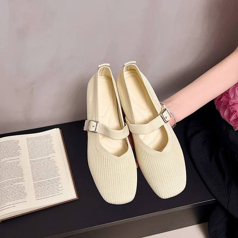 Women Flats Summer Trend Knitted Mary Jane Shoes for Woman Breathable Footwear Lightweight Casual Flat Shoes Zapatos De Mujer