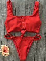 Knotted Ribbed Bikini 2026 Women Swimsuit Female Triangle Swimwear Two Pieces Bikini Set High Cut Bather Bathing Suit Swim Lady