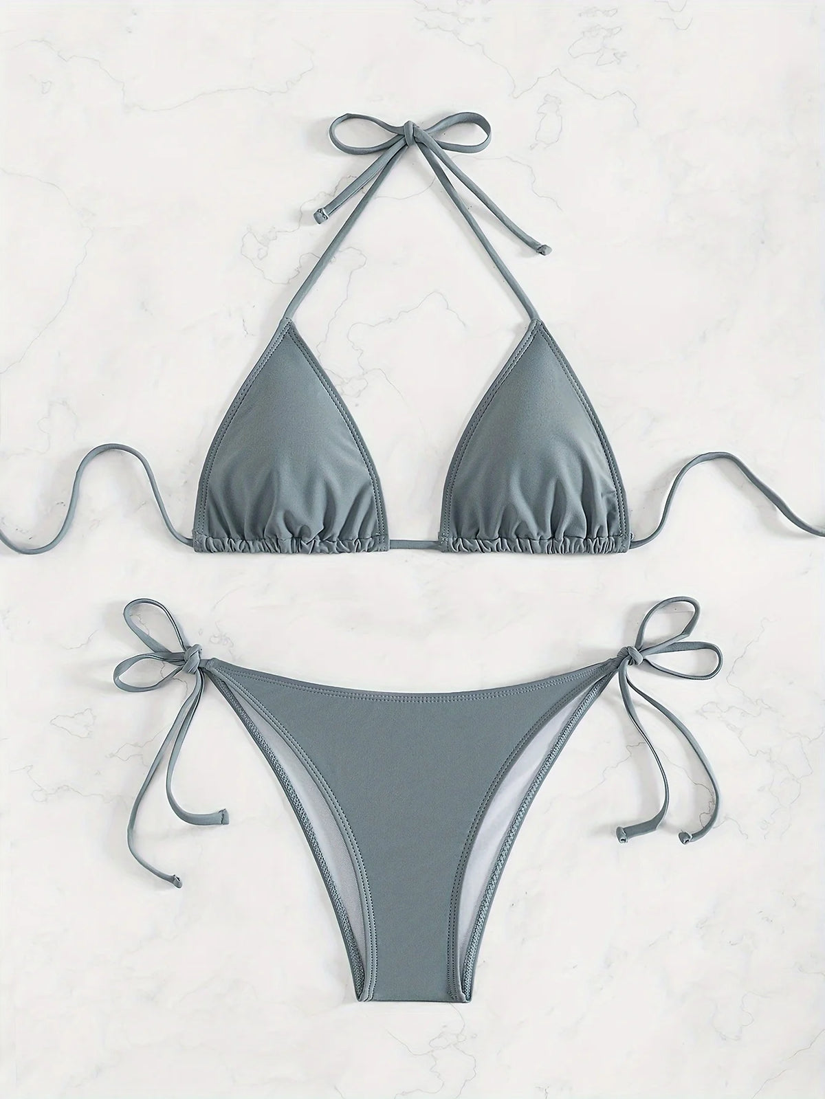 ZTVitality Sexy Solid Swimwear Thong Bikini Set 2025 New Bandage Halter Women's Swimsuit Summer 2 Piece Bathing Suit Biquini