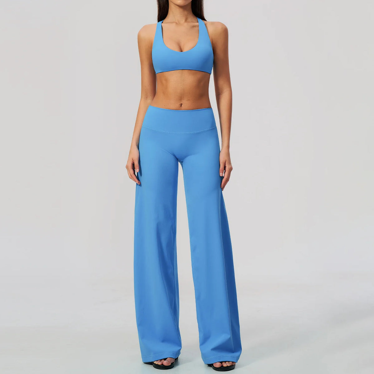 Summer 2 Piece Yoga Sets Women Tight Back Cross Sports Bra High Waist Peach Hip Wide Leg Pants Gym Running Fitness Workout Suits