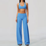 Summer 2 Piece Yoga Sets Women Tight Back Cross Sports Bra High Waist Peach Hip Wide Leg Pants Gym Running Fitness Workout Suits