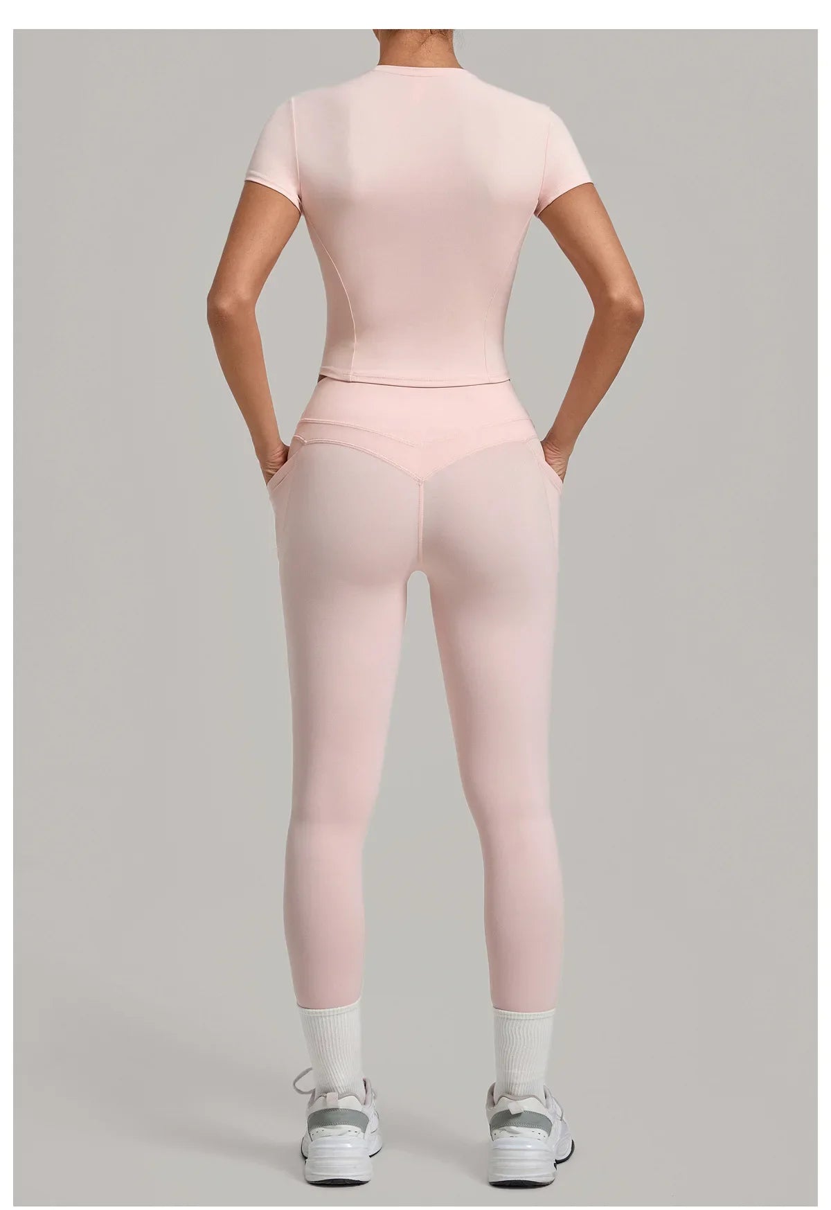 Women's Seamless Yoga Sets Sports Fitness Hip-lifting High Waist Pants Slim Fit Short-sleeve Suits Workout Running Training Sets