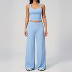 Women's Summer Two Piece Yoga Sets Slimming Sports Tank Top Lifted Buttocks High Waist Flare Pants Gym Fitness Suits Tracksuit