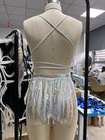 New Shiny One Piece Swimsuit Sexy White Snakeskin Print Deep V Neck Swimwear Backless Bathing Suit Sequin Tassel Skirt Monokini