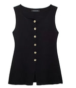 Women's Sleeveless Knit Top With Metal Buttons White Sleeveless Button Down Vest And Maxi Skirt Two Piece Set For Women S7XY