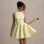 Tank A-Line Mini Dress For Women Fashion Sexy Streetwear Floral Printed Sleeveless Halter Neck Backless Lace-up Vestidos Female