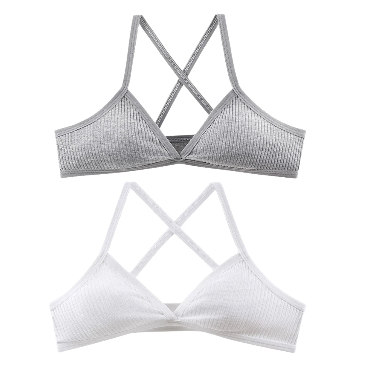 2Pcs/Set Women Ribbed Knit Triangle Bralette Wireless Bra Sexy Lingerie Soft Comfort Underwear Ladies Bra No Pads S-L