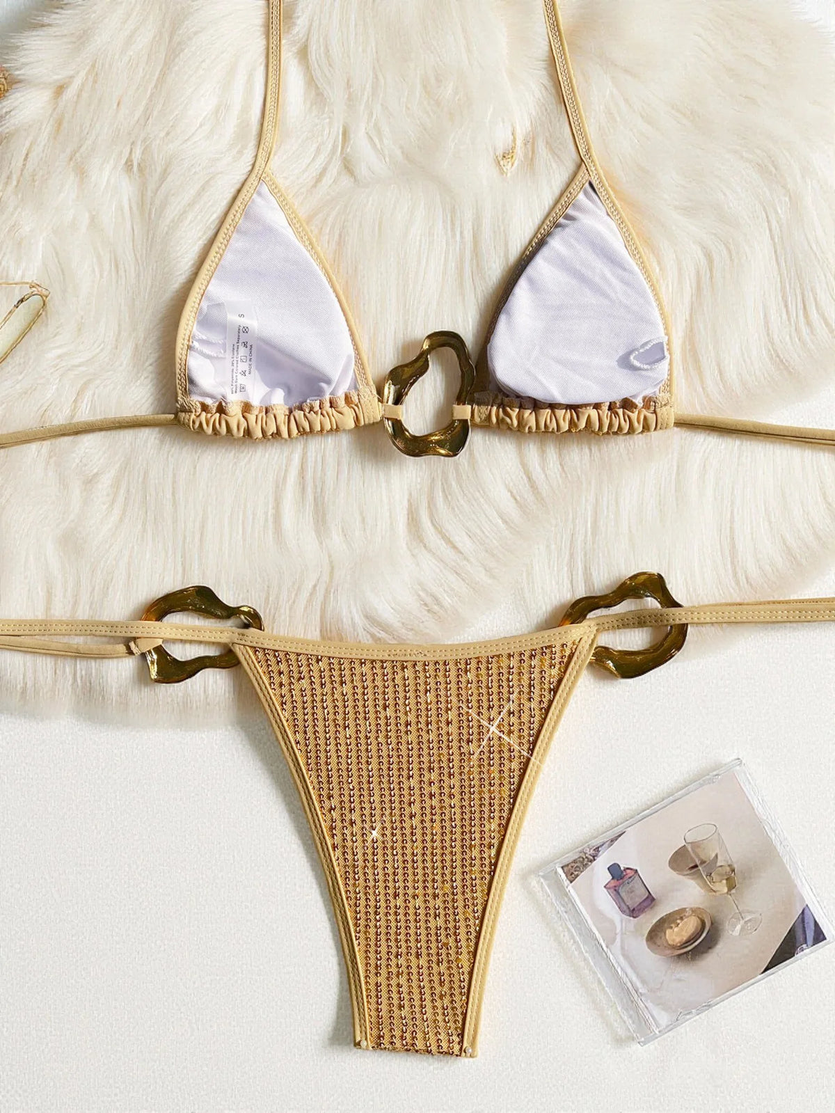 Sexy Glitter Sequin Gold Bikinis Sets Women 2026 Metal Circle Push Up Tie Side Thong Swimsuit Beach Bathing Suit Micro Swimwear