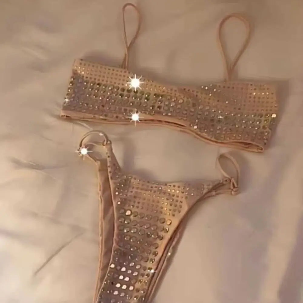 DEKA New Sexy Diamond Bikini Set Women Swimsuit Bandeau Biquini Push Up Swimwear Female Shiny Bathing Suits Bodysuit Beachwear