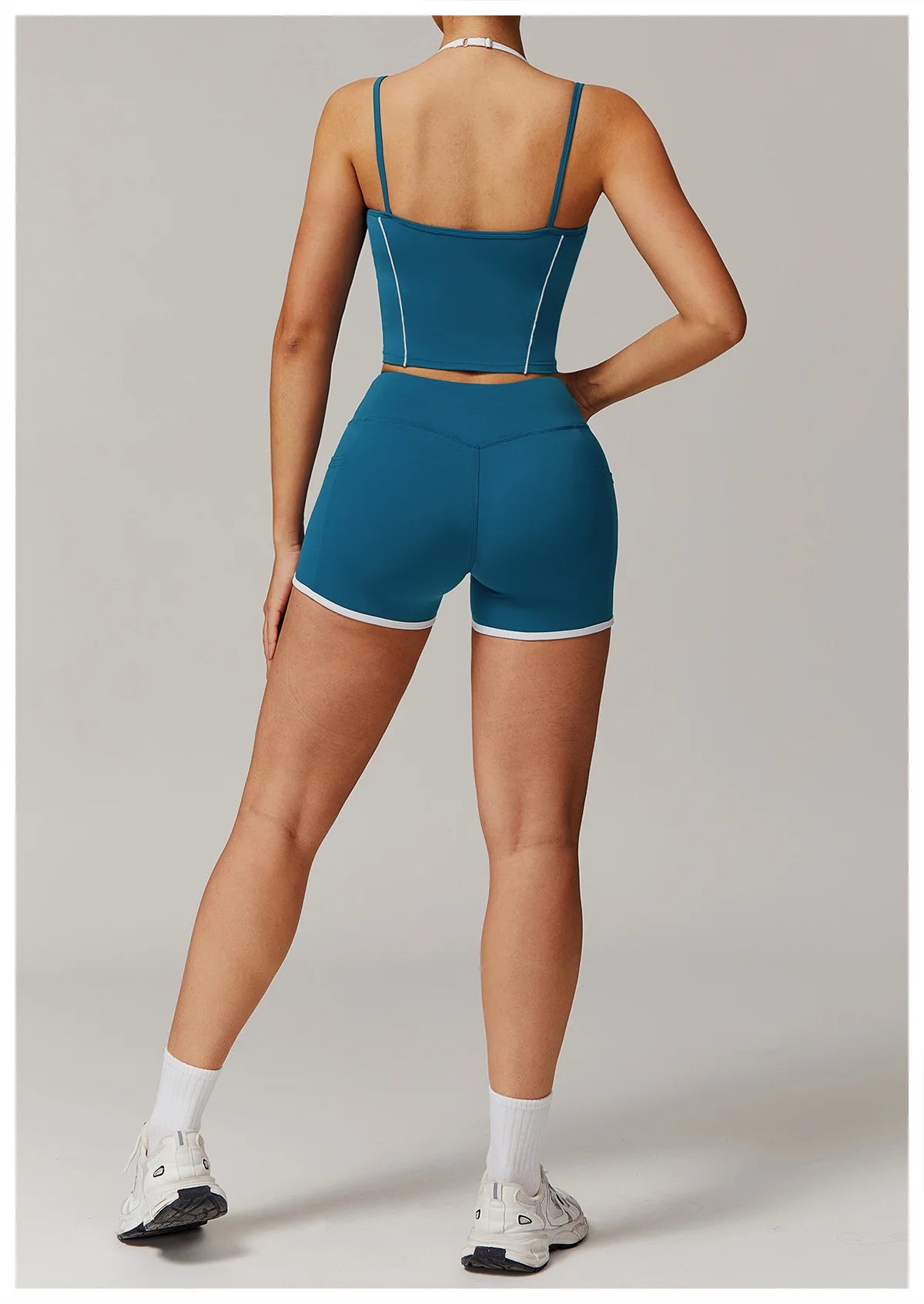 Yoga Shorts Sets Fake Two Piece Hanging Neck Shockproof Vest High Waist Pants Fitness Suit Breathable Women's Tight Sports Set