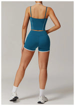 Yoga Shorts Sets Fake Two Piece Hanging Neck Shockproof Vest High Waist Pants Fitness Suit Breathable Women's Tight Sports Set