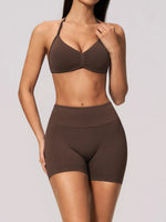 Seamless Yoga Suit Women Exposed Back Pleate Sports Bra High Waist Shorts Fitness Sets Outdoor Running Athletic Wear Tracksuit