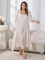 Strap sleepwear women's imitation silk long sleeved high-end ice silk nightgown home suit set