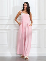 Women Fashion Jumpsuits Sleeveless Buttons Suspender Wide Leg Pant Overalls with Pockets Casual Loose Romper Streetwear