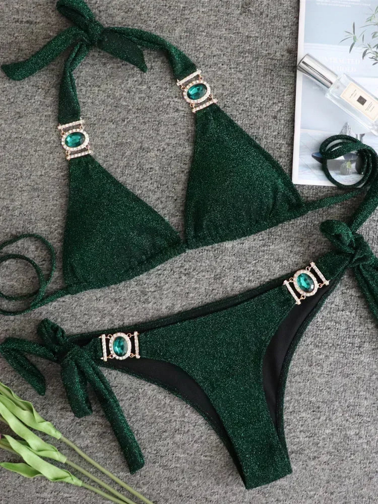 Halter Crystal Rhinestone Diamond Bikini 2026 Female Swimsuit Women Swimwear Two Pieces Bikini set Brazilian Bathing Suit Swim