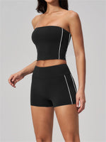 Summer Tight Yoga Suit Women Color Contrast Strapless Slim Sports Tank Top Shorts Fitness Suit Gym Running Workout Tracksuit