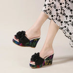 2026 New Women Platform Beach Wedges Sandals Fashion Flower Women Casual High Heel Slippers