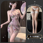 Hanging Neck Flower Print Off-the-shoulder Dress For Woman Pure Desire Backless Sleeveless Dress Elegant Nightclub Style 1P2O
