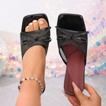 Female Round Toe Ladies Heels Slippers Shoes Butterfly-Knot Fashion Mesh Women Heeled Slippers Slides Sandals Shoes Pumps