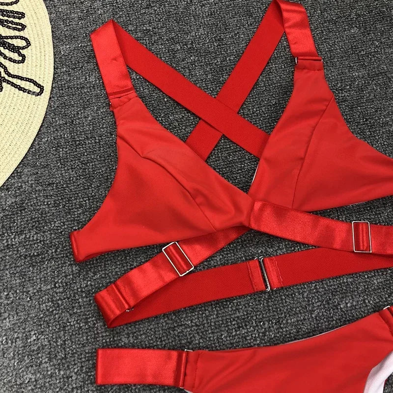 Sexy Adjustable Buckle Bandage Vevlet Bikini 2025 Women Swimsuit Female Bikinis Swimwear Two Pieces Bikini Set Bathing Suit Swim