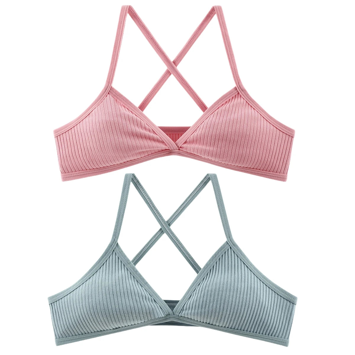 2Pcs/Set Women Ribbed Knit Triangle Bralette Wireless Bra Sexy Lingerie Soft Comfort Underwear Ladies Bra No Pads S-L