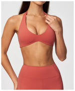 Halter V Neck Yoga Bra Sexy Backless Shockproof Gym Sports Tank Top Quick Dry Workout Fitness Outdoor Gym Running Bra