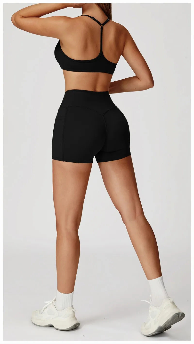 Women's Yoga 2-Piece Hip Lifting Tight Fitting Naked and Beautiful Back Set Outdoor Sports and Leisure Running Fitness Suit