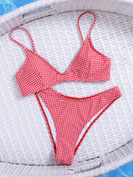 Sexy Red Plaid Micro Bikini 2026 Women Brazilian Push Up Bra High Waist Swimsuit Summer Holiday Bathing Suit Swimwear Biquini