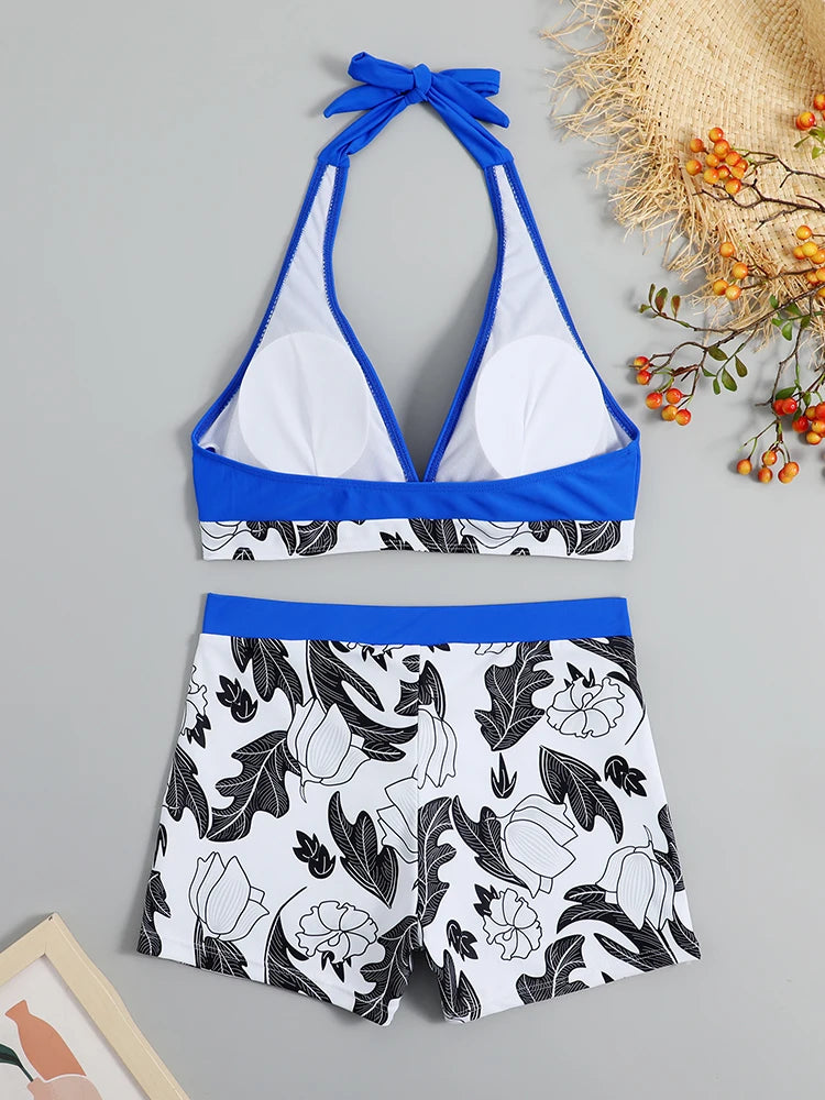2026 Halter Bikini Set Short Swimsuit Women High Waist Swimwear Female Printed Bathers Swimming Bathing Swim Suit Beachwear