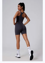 Sexy Fitness Yoga Jumpsuit Women Sleeveless Slim Playsuit Pleated Hollow Running Scrunch Shorts Romper One Piece Sports Suit