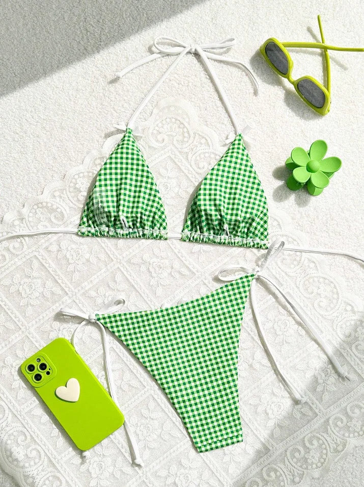 Sexy Micro Bikini 2024 Gingham Print Swimsuit Female Swimwear Women Strings Thong Bikinis Set Bather Beachwear Bathing Suit Pool