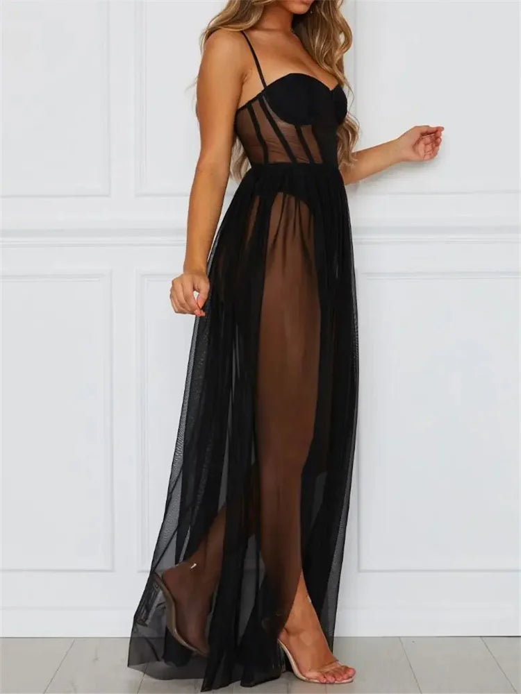 2026 Fashion Mesh Sheer Bodysuit Dress Ladies Sleeveless Bikini Cover Ups Summer Dress Club Party Beach Sexy Dresses Female