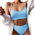 Women High Waisted Bikini Set Color Block Swimsuit 2 Piece High Cut Bathing Suit Cheeky Neon Yellow Swimwear Beach Bathing Suit
