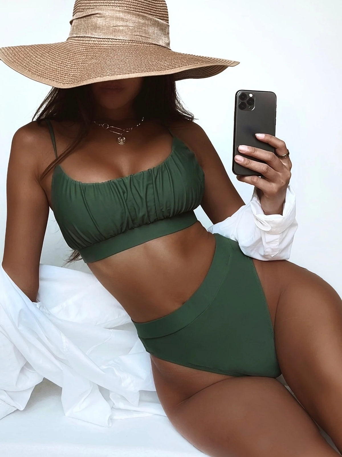 Bikini 2026 Sexy Solid High Waist Pleated Swimwear Swimsuit Women Bikinis Set Bathing Suit Beach Bikini Female Push Up Banadores