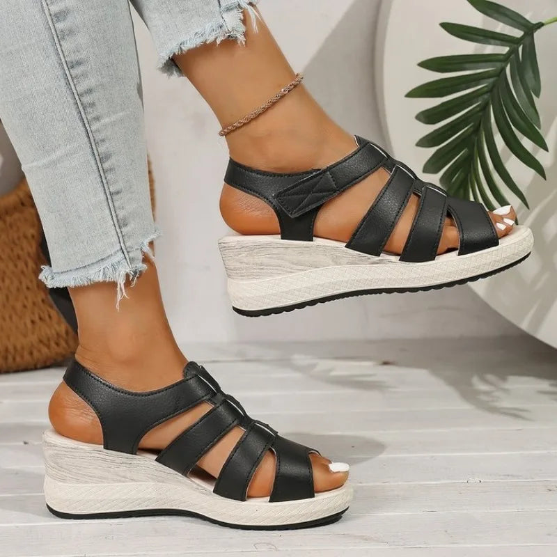 2026 New Ankle Buckle Women Wedge Sandals Patchwork Platform Sandals Breathable Comfort Non-slip Soft Sole Gladiator Shoes Women