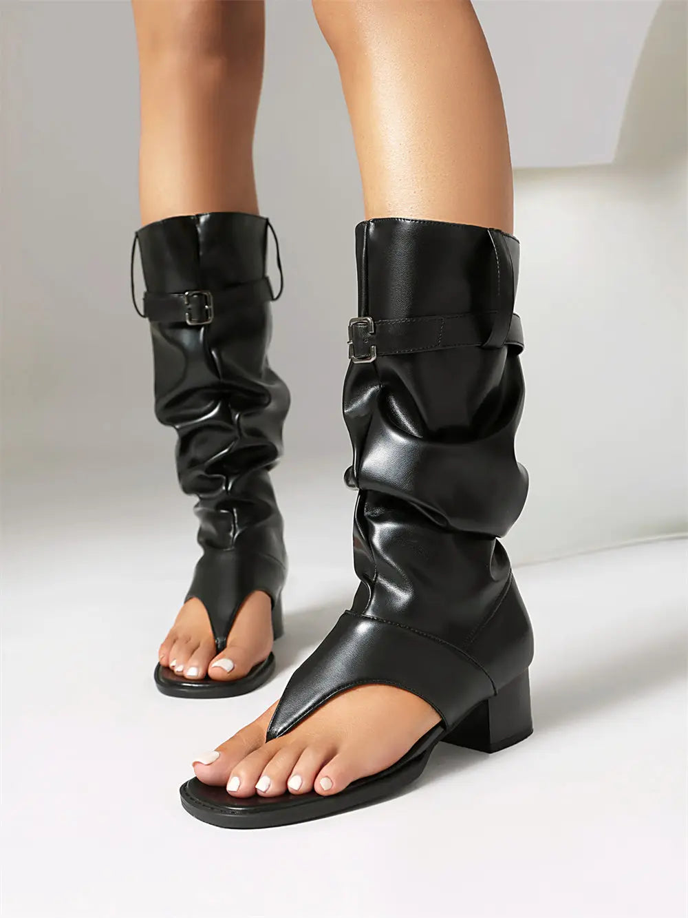 2025 Brand Plus Size 48 Trendy Denim Blue Gladiator Sandals Women Chic Black Chunky HeelsFashion Comfy Walk Summer Boot Shoes