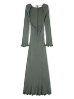 Women's Autumn Winter Knitted Bodycon Dress Long Sleeve Tie Backless Round Neck Solid Color Ruffle Trim Long Dress Beachwear