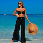 Sexy Bandeau Bikini Set 2025 Women Khaki Patchwork Front Metal High Waist Mesh Panties 3 Piece Swimsuit Bathing Suit Swimwear